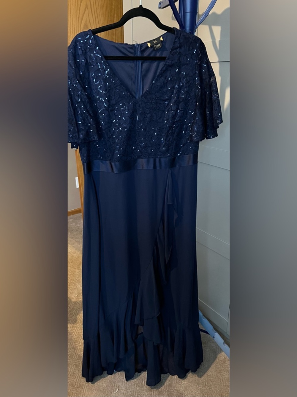 Elegant Navy Blue Sequin Lace Evening Dress Mother of the Bride Groom